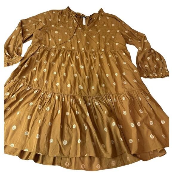NWT Sz XXL Madewell Women Tie-Neck Tiered Mini Dress Bloom Dot Tan Brown Flower - Picture 1 of 10